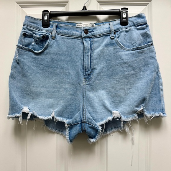 Abercrombie & Fitch Pants - ABERCROMBIE & FITCH CURVE LOVE HIGH RISE MED WASH DISTRESSED DENIM SHORTS 33/16
